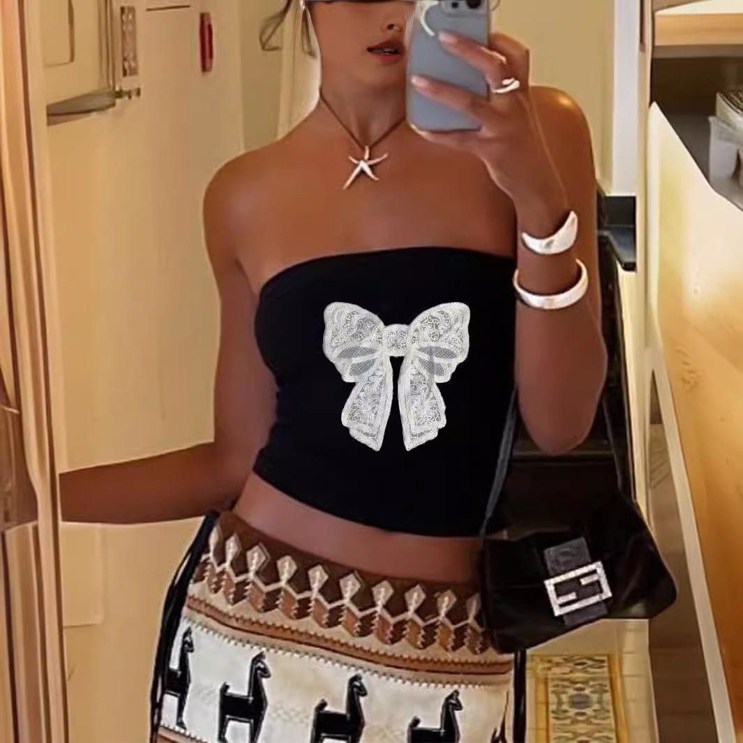 Damen Bandeau-Top mit auffälligem Statement-Aufdruck EB