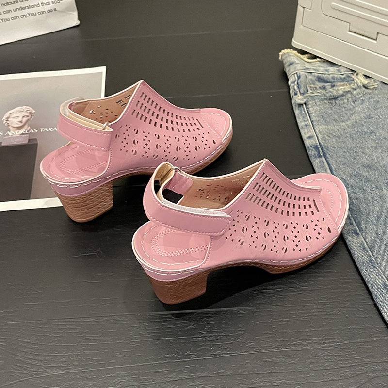 Damen Halbschuhe mit perforiertem Design und komfortablem Blockabsatz EB