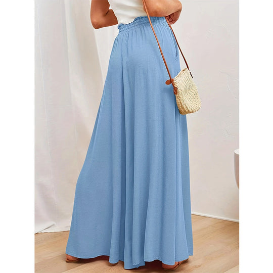 Damen Weite Hose mit elastischem Bund und seitlichen Taschen EB