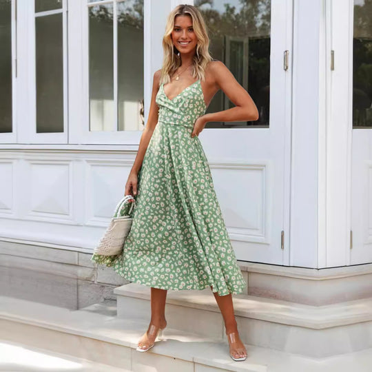 Damen Elegant geschnittenes Maxikleid mit floralem Muster und V-Ausschnitt EB
