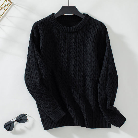 Damen Strickpullover mit Zopfmuster und hohen Bündchen EB