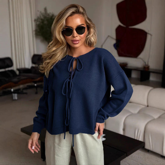 Damen Strickpullover mit eleganter Schnürung und komfortablem Schnitt EB