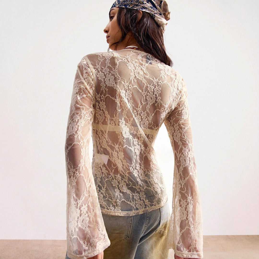 Damen nan zarte Spitzen-Cardigan mit taillierter Silhouette und Knopfleiste EB