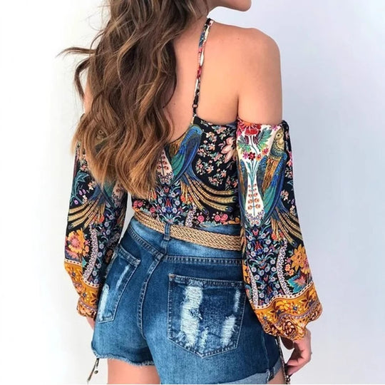 Damen Bluse mit offenen Schultern und floralem Design EB