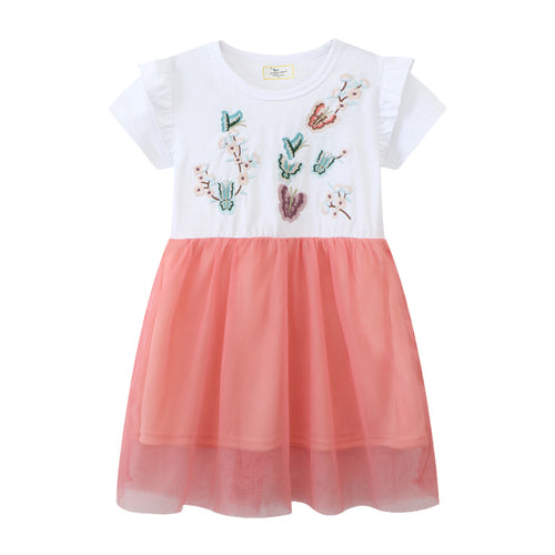 Mädchen Kurzarm Kleid mit floralem Tüllrock EB