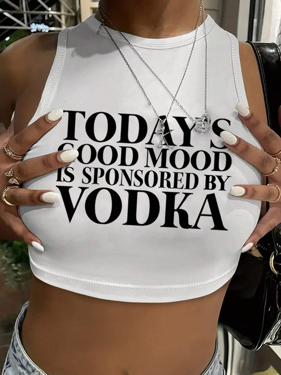 Damen Crop-Top mit mutigem Statement-Druck EB
