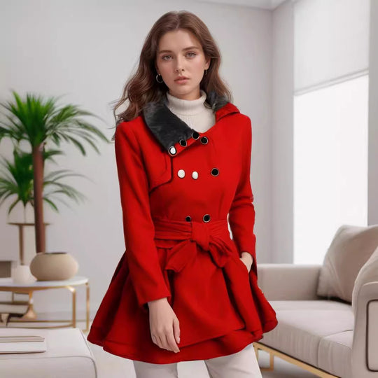 Damen modischer Trenchcoat mit weichem Kragen und schwingendem Schnitt EB
