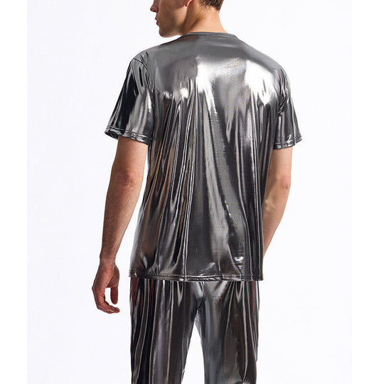 Herren Glänzendes V-Ausschnitt T-Shirt aus hochwertigen Materialien EB