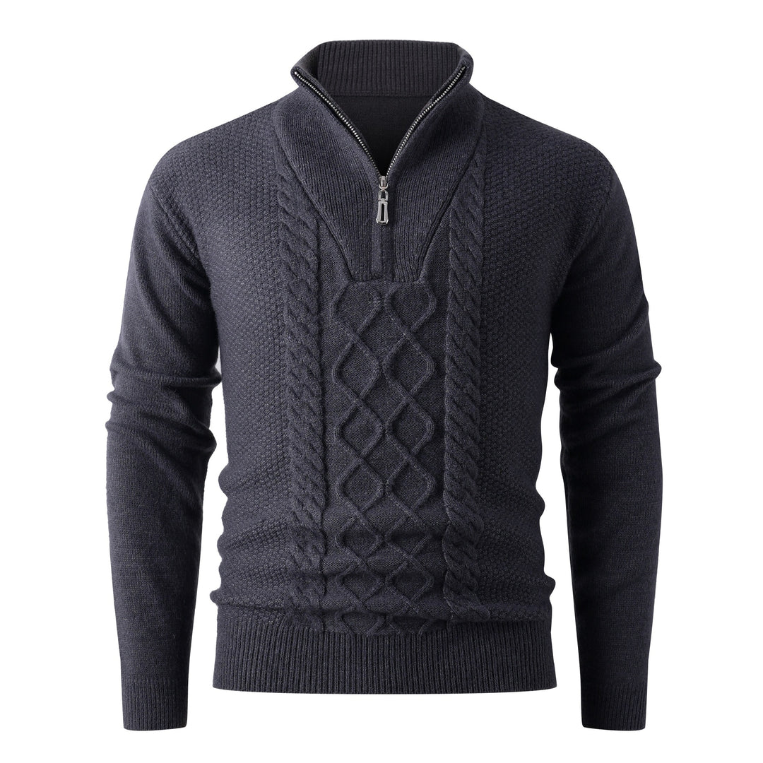 Herren Eleganter Strickpullover mit hohem Kragen und Reißverschluss EB