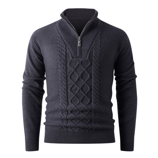 Herren Eleganter Strickpullover mit hohem Kragen und Reißverschluss EB