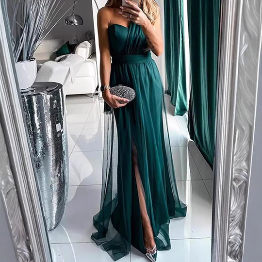 Damen Elegantes Abendkleid mit schulterfreiem Schnitt und hohem Beinschlitz EB