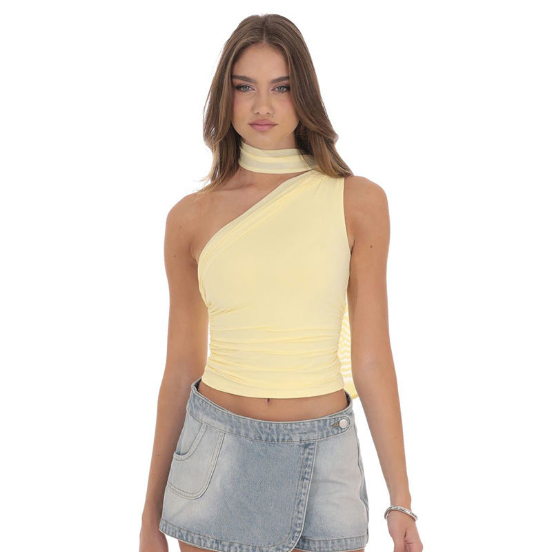 Damen Asymmetrisches Crop-Top mit dekorativem Choker EB