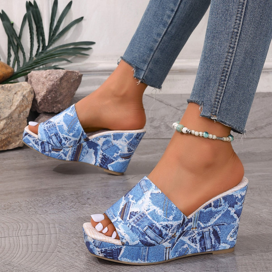 Damen Wedge-Sandalen mit Denim-Obermaterial und atmungsaktiver Sohle EB