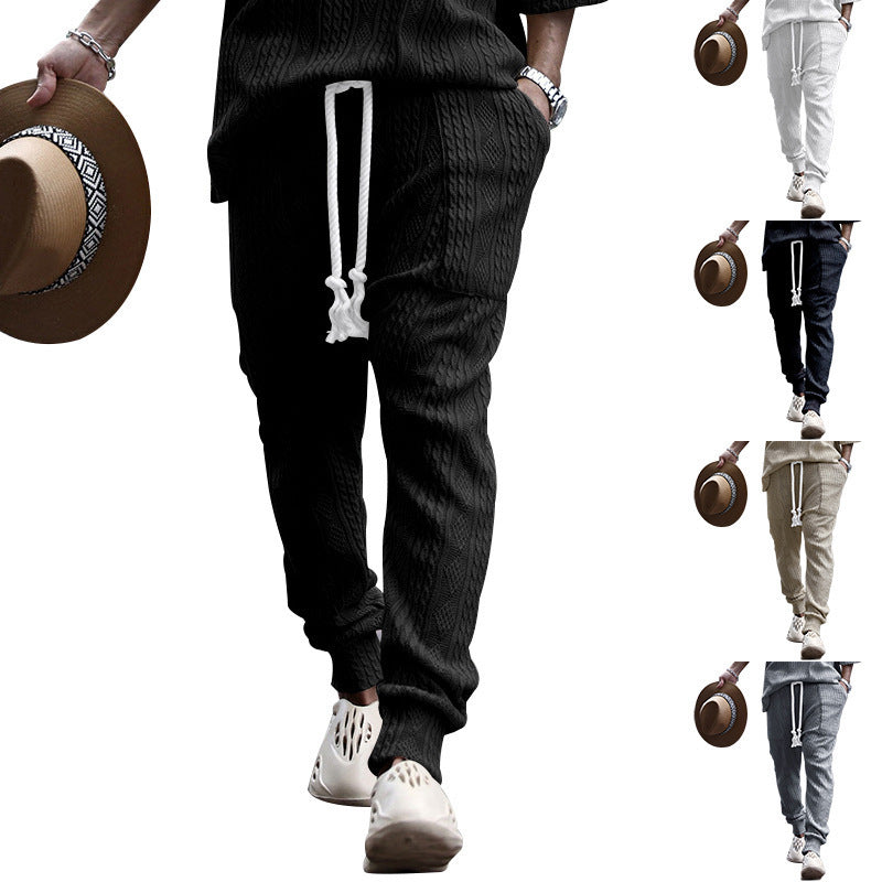 Herren Strukturierte Strick-Jogginghose mit Kordelzug, Zierkordel & elastischen Knöchelbündchen EB