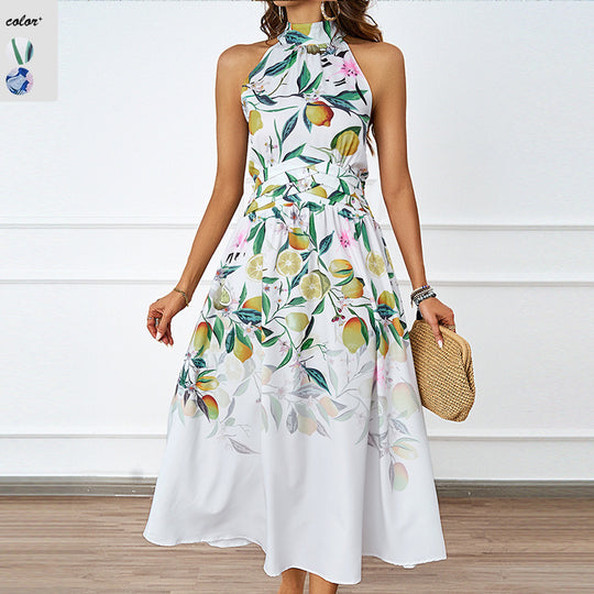 Damen Midi-Kleid mit floralem Muster und elegantem Halterneck EB