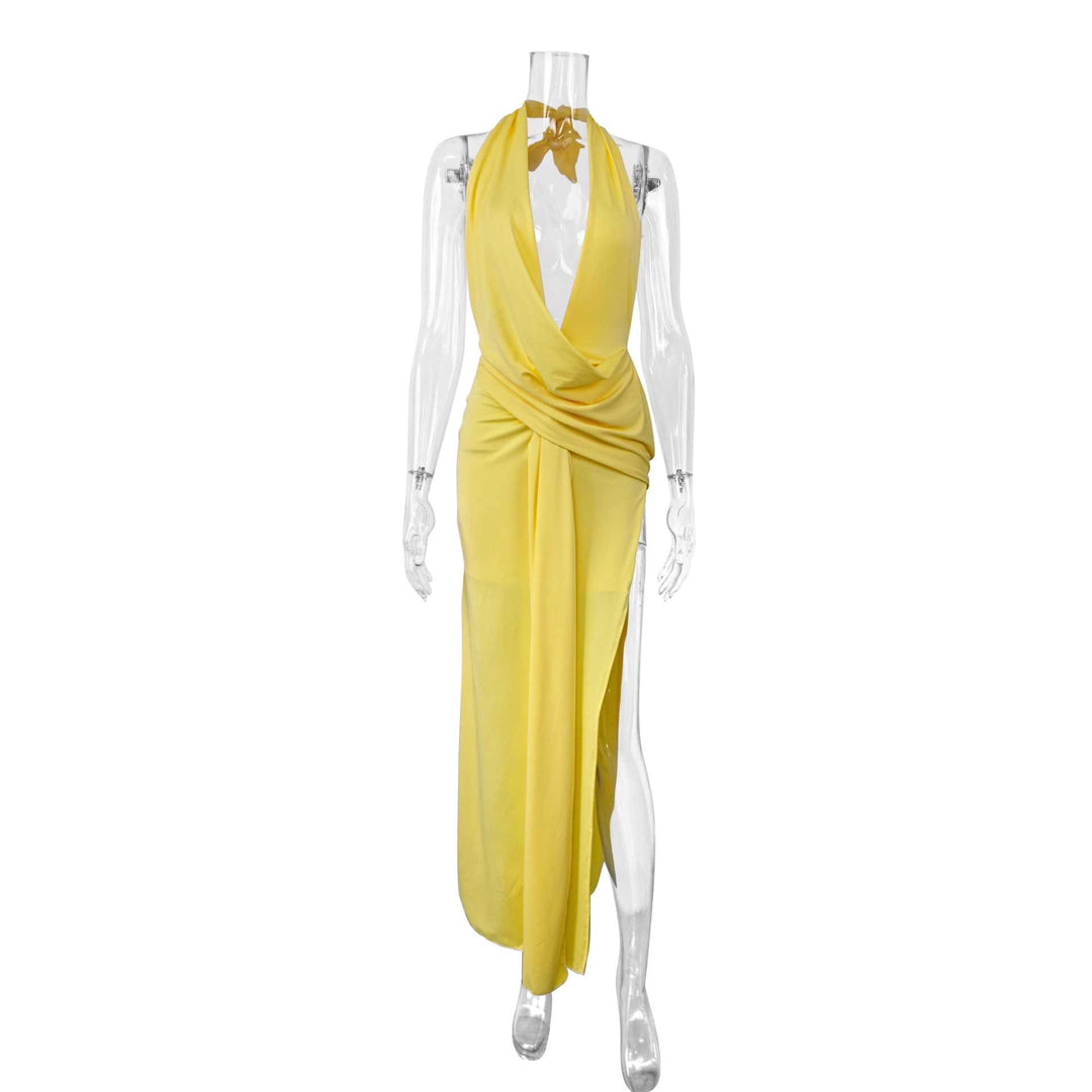 Damen Elegantes Abendkleid mit tiefem Ausschnitt und seitlichem Schlitz EB