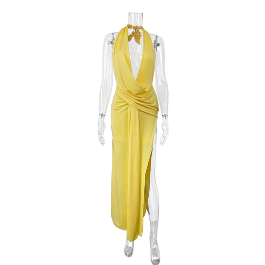 Damen Elegantes Abendkleid mit tiefem Ausschnitt und seitlichem Schlitz EB