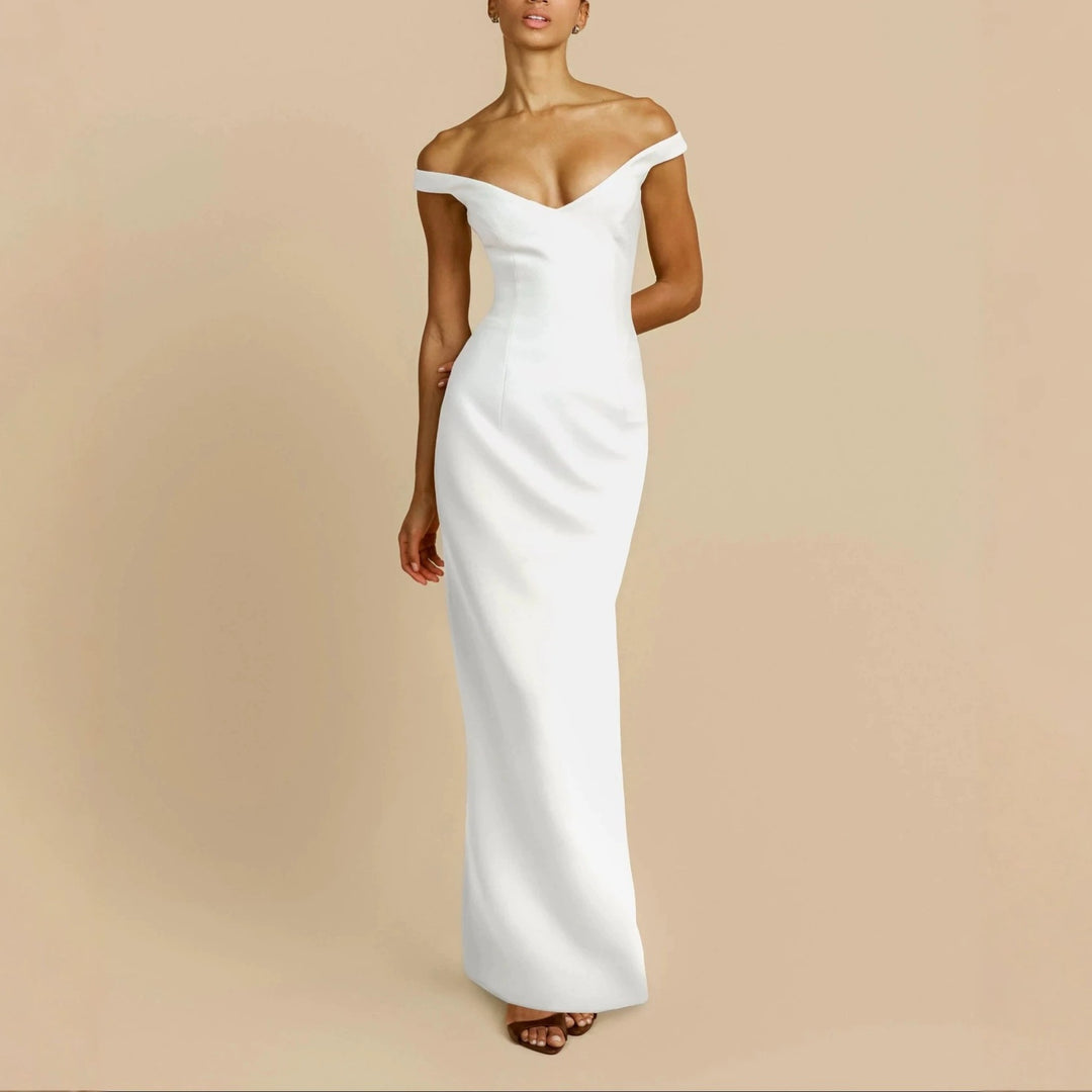 Damen Schlichtes Off-Shoulder-Maxikleid EB