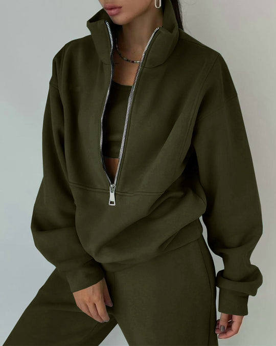 Damen Lässiger Oversized-Hoodie und Jogginghose Set mit Praktischem Reißverschluss EB