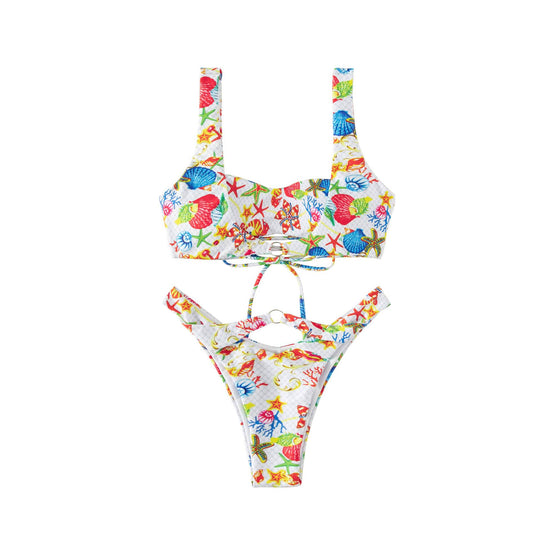 Damen Bikini mit floralem Design und verstellbaren Trägern EB