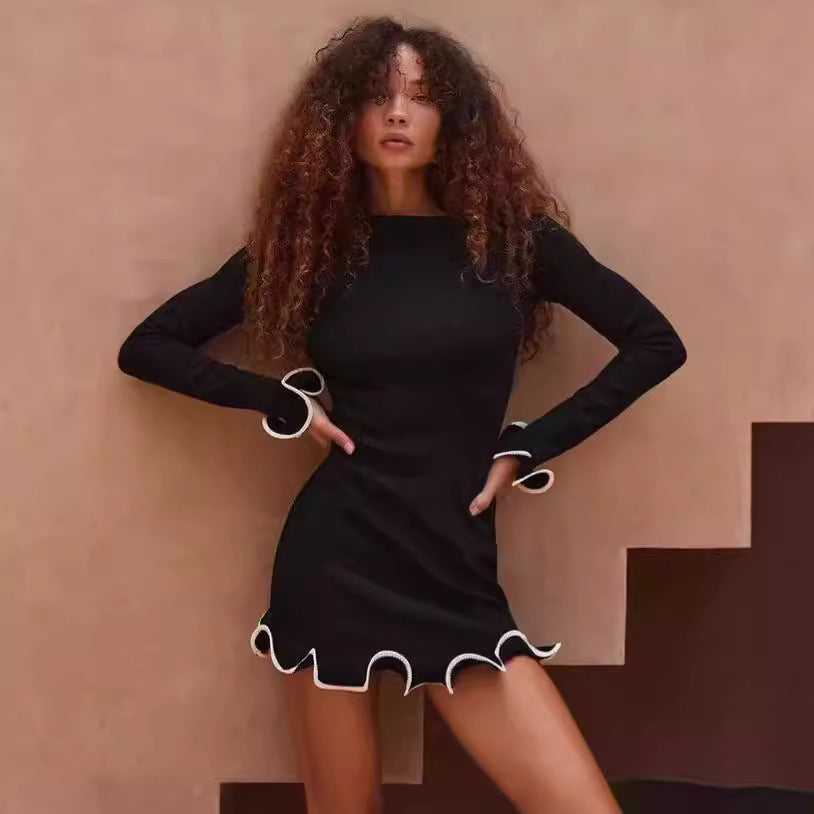 Damen Elegantes Minikleid mit fransigen Ärmeln und einzigartigem Saum EB