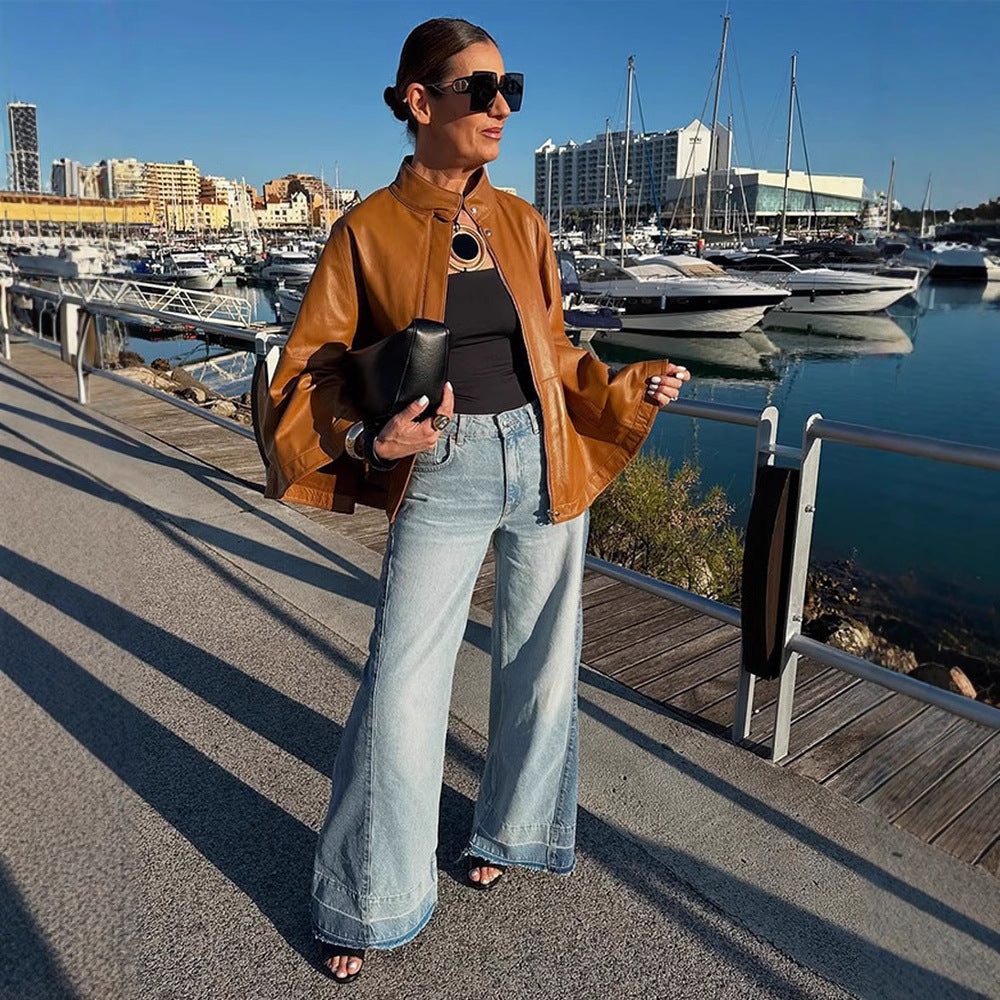 Damen Kunstlederjacke mit schickem Kapuzen-Design EB
