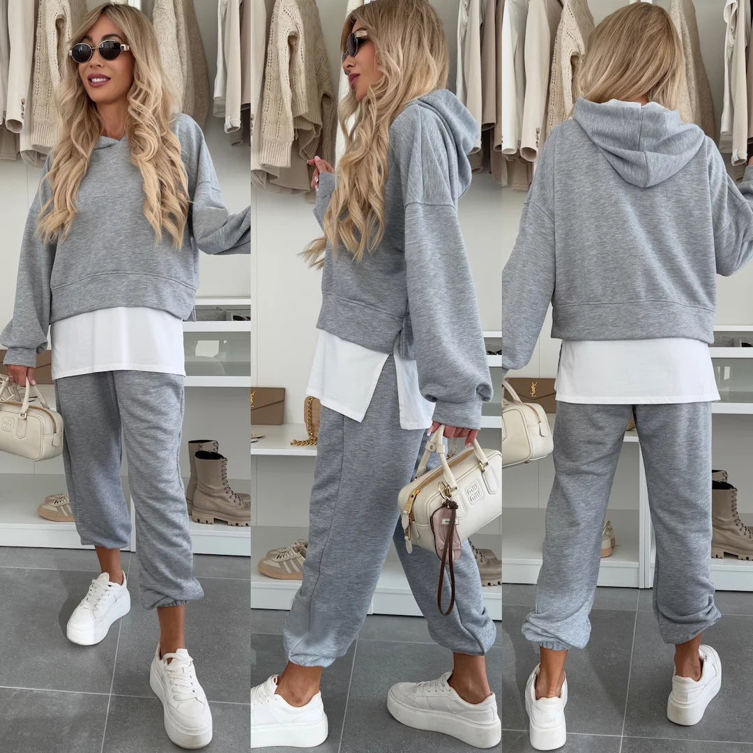 Damen Oversized Hoodie- und Jogging-Set aus Bio-Baumwolle mit Cropped-Sweat und elastischer Bündchenhose EB