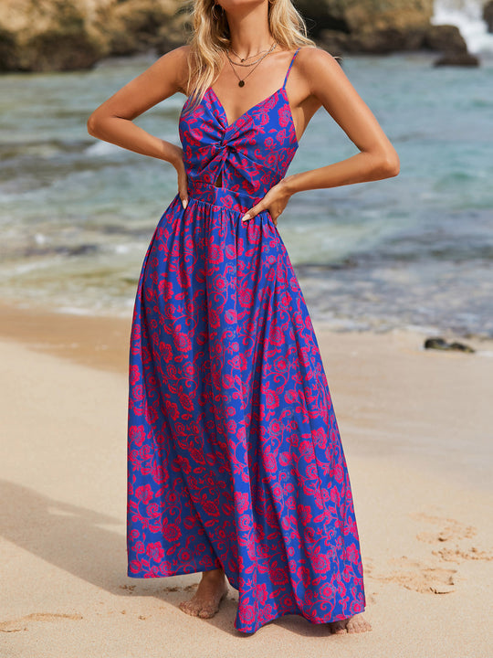 Damen Maxikleid mit raffiniertem Knotendesign und floralem Muster EB