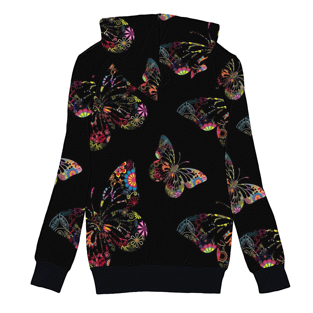 Damen Kuscheljacke mit Kapuze und buntem Schmetterlingsdesign EB