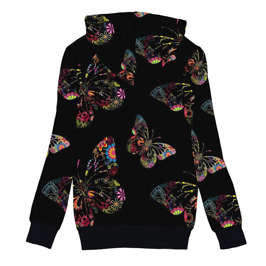 Damen Kuscheljacke mit Kapuze und buntem Schmetterlingsdesign EB