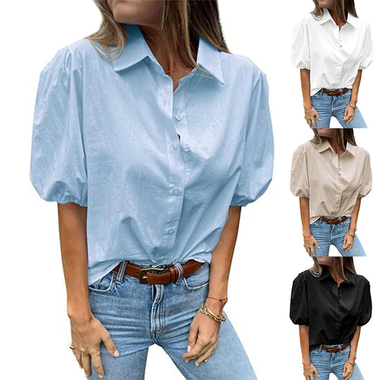 Damen Bluse mit Puffärmeln und klassischem Kragen EB