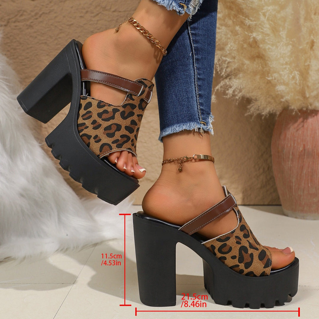 Damen Plateau-Sandaletten mit Animal-Print und verstellbarem Riemen EB
