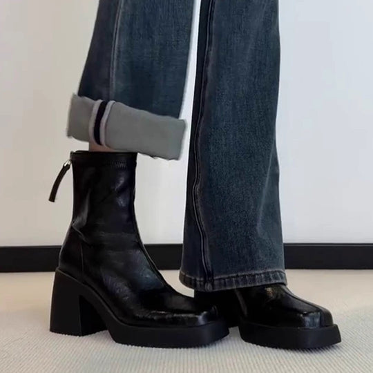Damen modische Ankle Boots mit robustem Blockabsatz und eleganter Naht EB