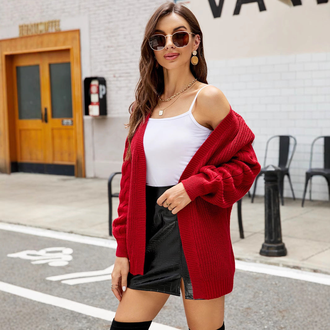 Damen Grobstrickjacke mit voluminösen Ärmeln und modernem Schnitt EB