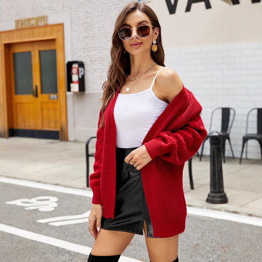 Damen Grobstrickjacke mit voluminösen Ärmeln und modernem Schnitt EB