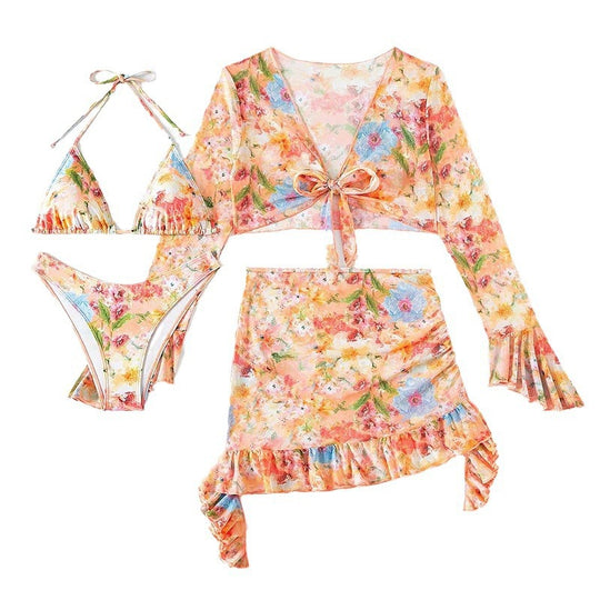 Damen Crop-Top und Mini-Rock Ensemble mit verspielten Rüschen EB