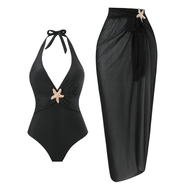 Damen Halterneck Bademode mit transparentem Pareo EB