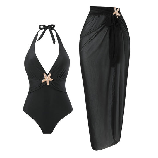 Damen Halterneck Bademode mit transparentem Pareo EB