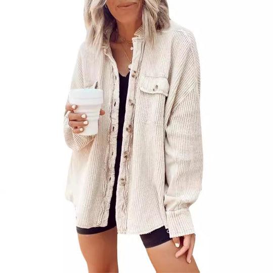 Damen Lässiges Overshirt mit Struktur und Druckknopfverschluss EB