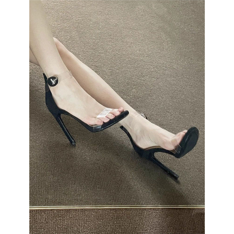 Damen transparente High Heel Sandalen mit elegantem Riemendesign EB