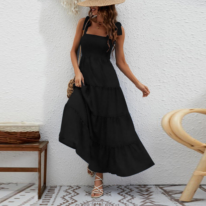 Damen Maxikleid mit schulterfreien Trägern und kaschierenden Rüschendetails EB
