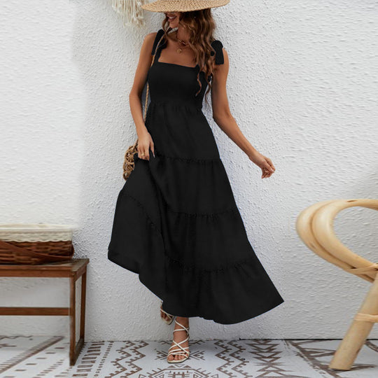 Damen Maxikleid mit schulterfreien Trägern und kaschierenden Rüschendetails EB