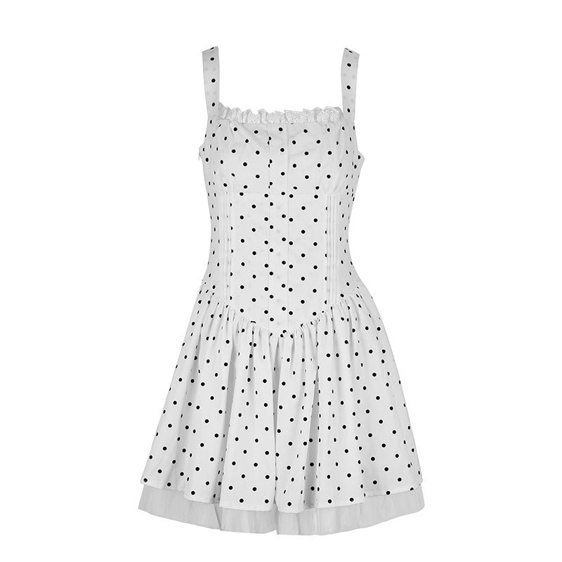 Damen Sommerliches Kleid mit schwingendem Rock und Punktmuster EB