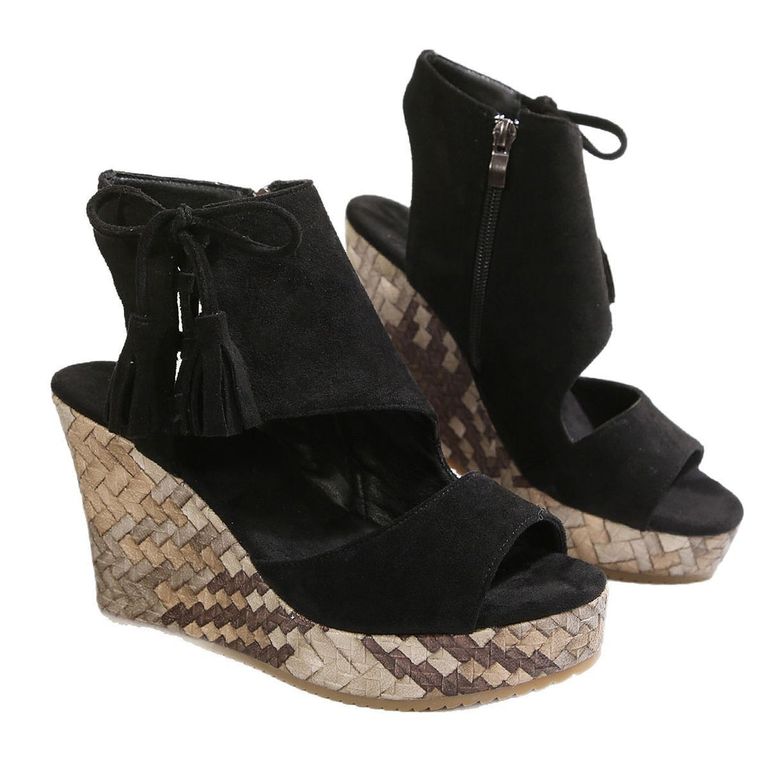 Damen Wedge-Sandalen mit modischem Fransen-Detail EB
