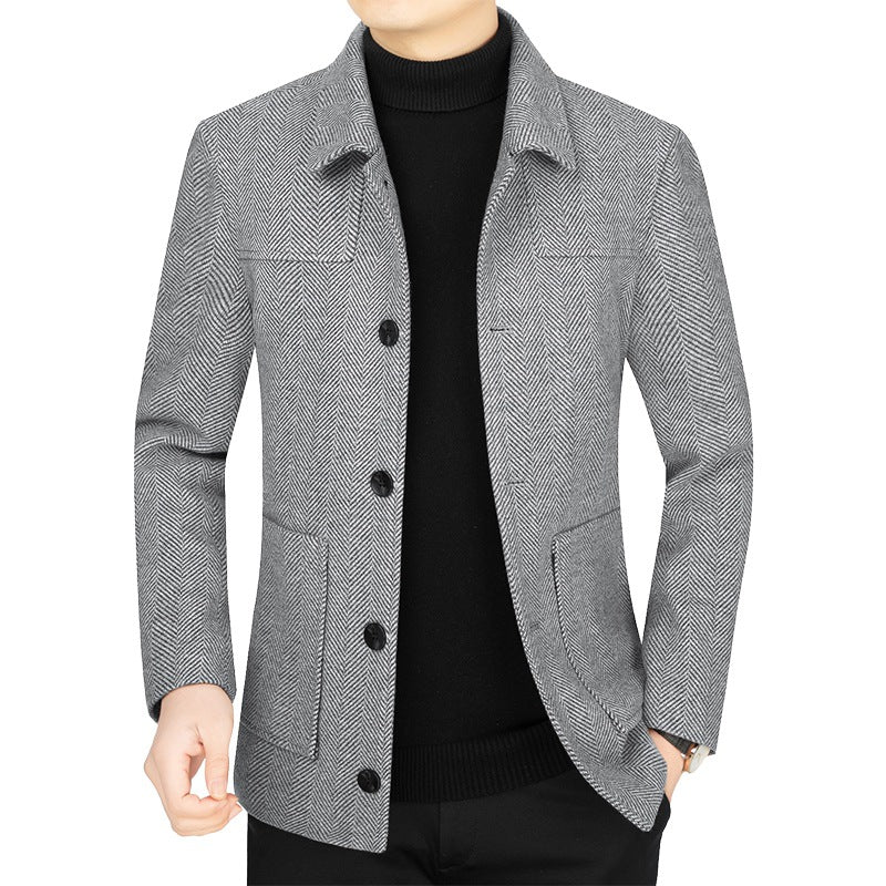 Herren Fischgrät-Übergangsjacke mit Stehkragen und aufgesetzten Taschen EB