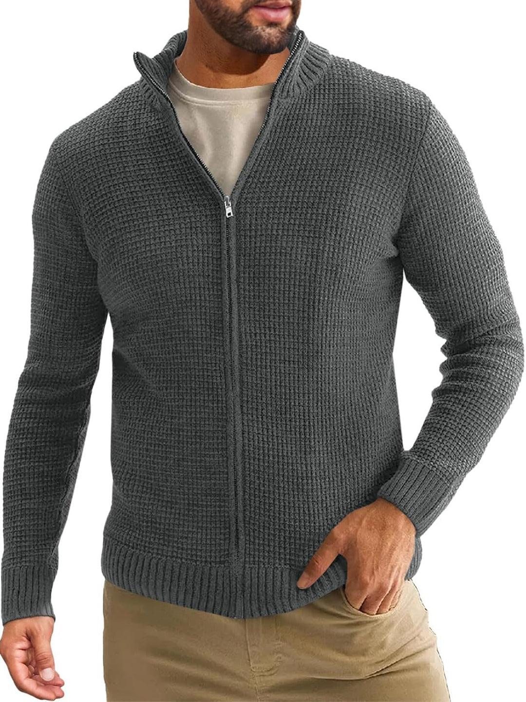 Herren Strickjacke mit hohem Kragen und praktischem Reißverschluss EB