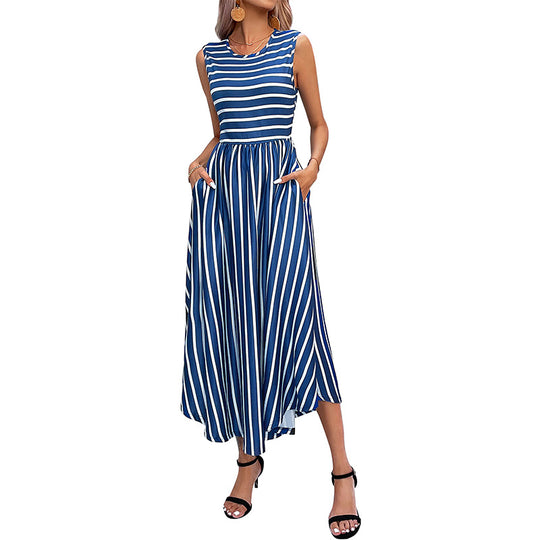 Damen Maxi-Kleid mit asymmetrischem Saum und angesagtem Streifenmuster EB