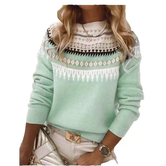 Damen nan Norwegerpullover aus Wollmix mit Rundhalsausschnitt und traditionellem Fair-Isle-Yoke EB
