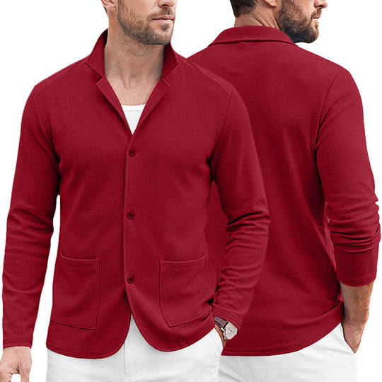 Herren Strickblazer-Cardigan mit Strukturstrick und aufgesetzten Taschen EB