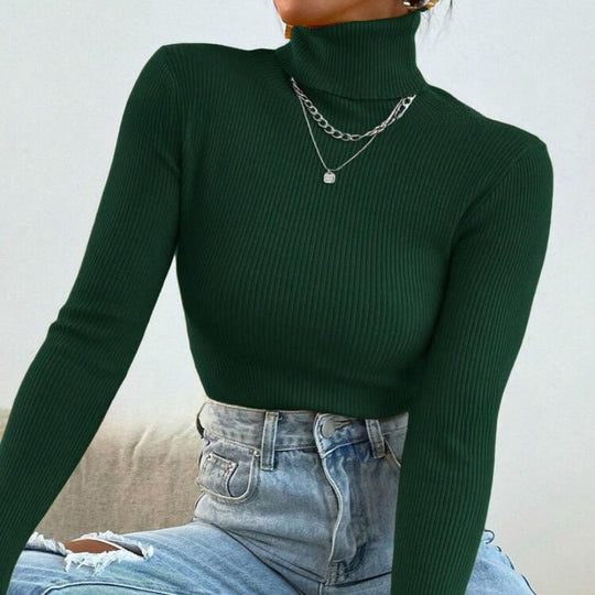 Damen Eleganter Rollkragenpullover mit feiner Rippstruktur EB